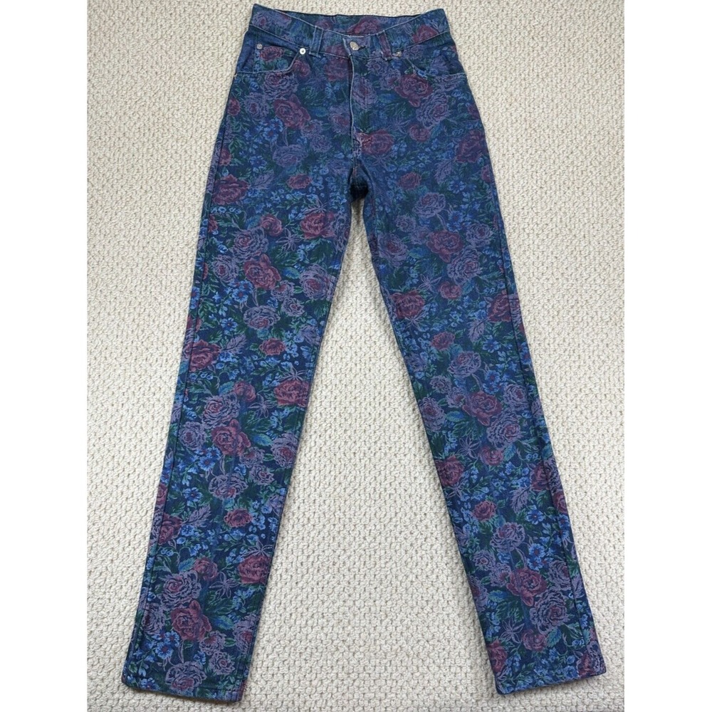 Vtg Levis Jeans Juniors Sz 9 Fits 26x33 Floral Print AOP High Rise USA Made 80s